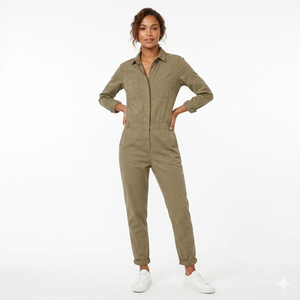 ASOS Khaki Green Utility Boiler Suit Jumpsuit‎ Cropped Ankle Size 4
